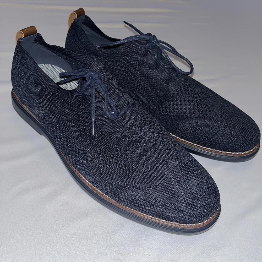 Bill Blass Men's Navy Blue and Brown Knit Tie Dress Shoes Size 12